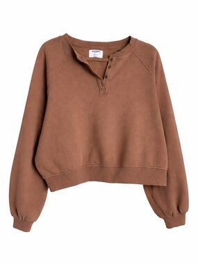 Old Navy Women’s SOCOMFY Tan/Mauve Henley Pullover Sweatshirt- Large